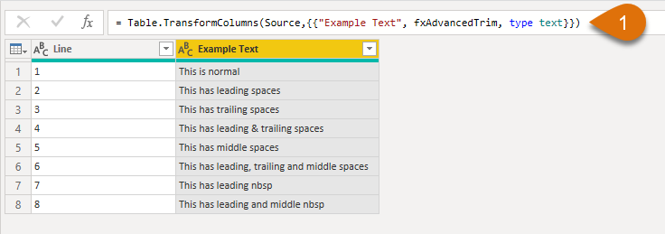 Apply the fxAdvancedTrim function to remove spaces